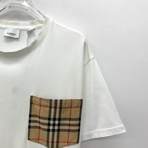 BURBERRY White Cotton T-Shirt With Nova Check Pocket Size M Classic Designer Cas - Picture 6 of 7